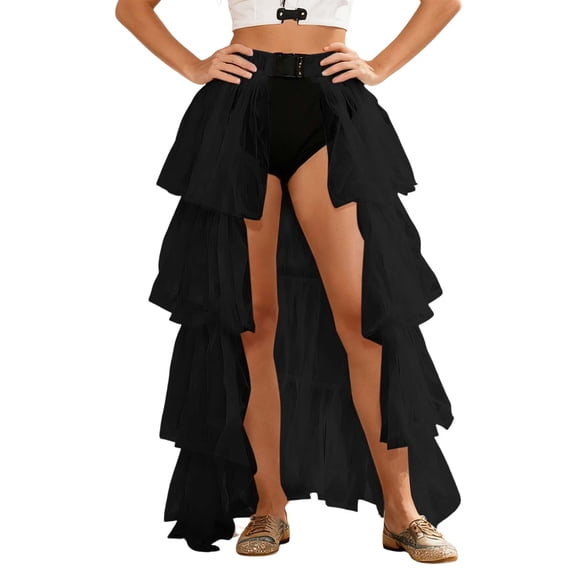 QHFBli Long Tulle Skirt,High Waisted Asymmetrical Ruffle Skirts for Women,Renaissance Fairy Concert Birthday Party