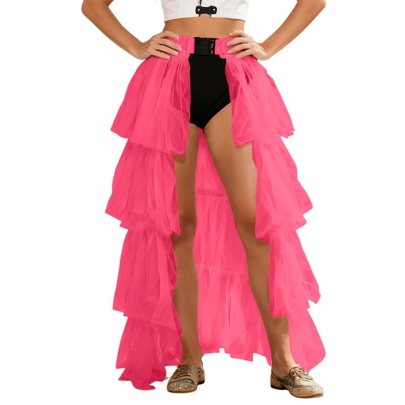 QHFBli Long Tulle Skirt,High Waisted Asymmetrical Ruffle Skirts for Women,Renaissance Fairy Concert Birthday Party