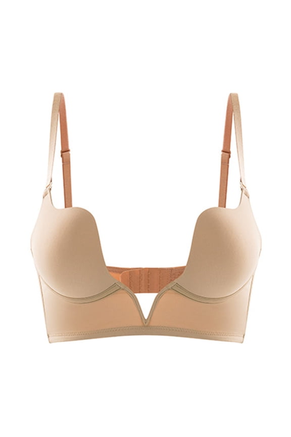 Low Back Bras-Seamless Deep-V Plunge Invisible Backless Bra-Underwire Lightly Lined Halter Multiway Low Cut Bra