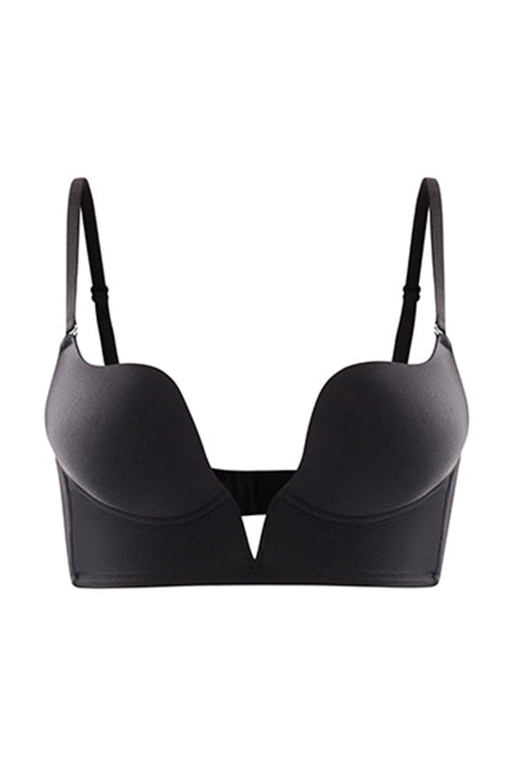 Low Back Bras-Seamless Deep-V Plunge Invisible Backless Bra-Underwire Lightly Lined Halter Multiway Low Cut Bra