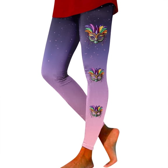 QHFBli Mardi Gras Leggings for Women Shiny Legging Pants High Waisted Yoga Pants Light -1 M