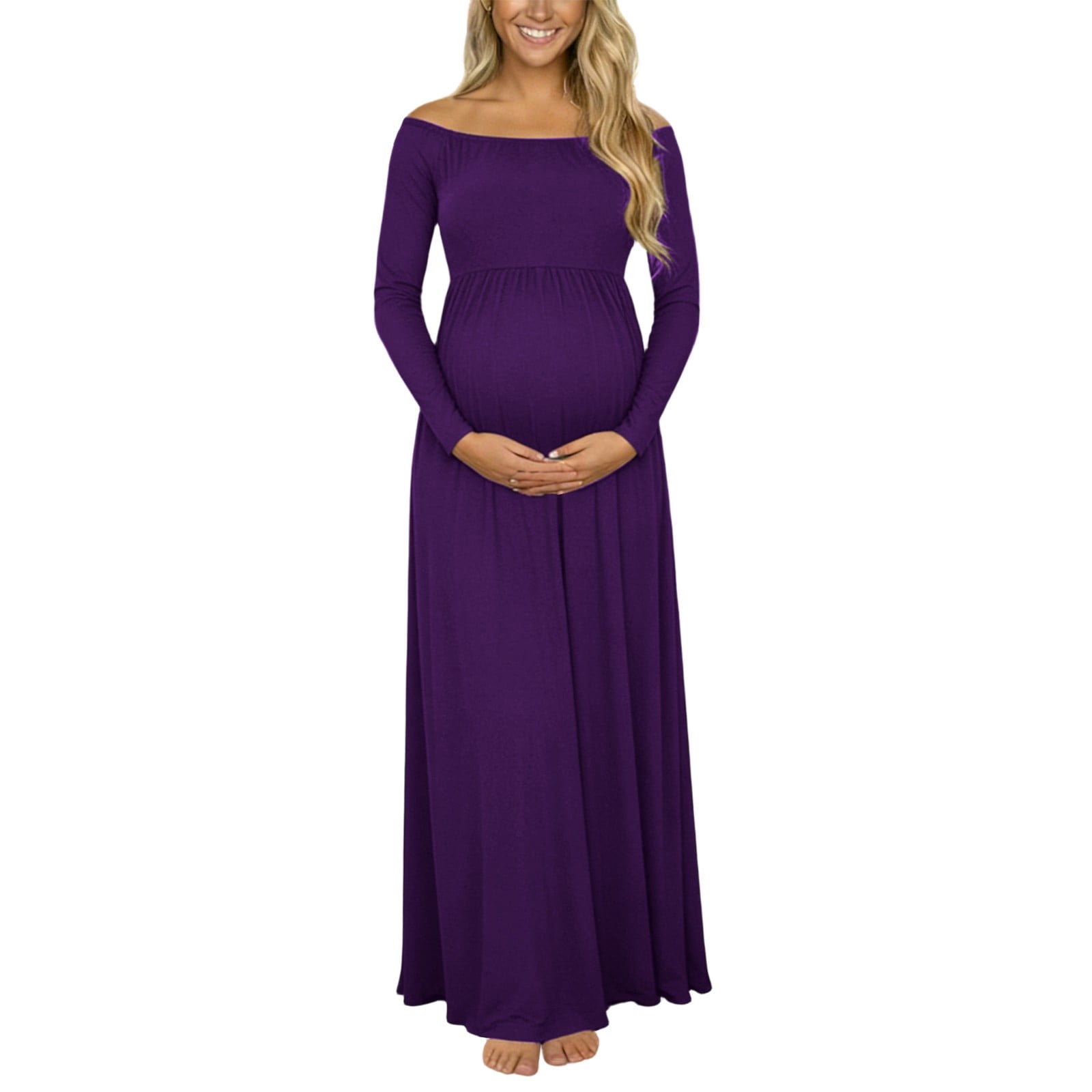 QHFBli Maternity Off Shoulder Long Sleeve Fitted Gown Maxi Chiffon — free download