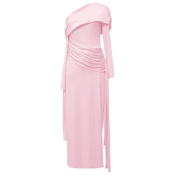 QHFBli Maternity Off Shoulder Long Sleeve Fitted Gown Maxi Chiffon Dress for Photo Shoot Baby Shower