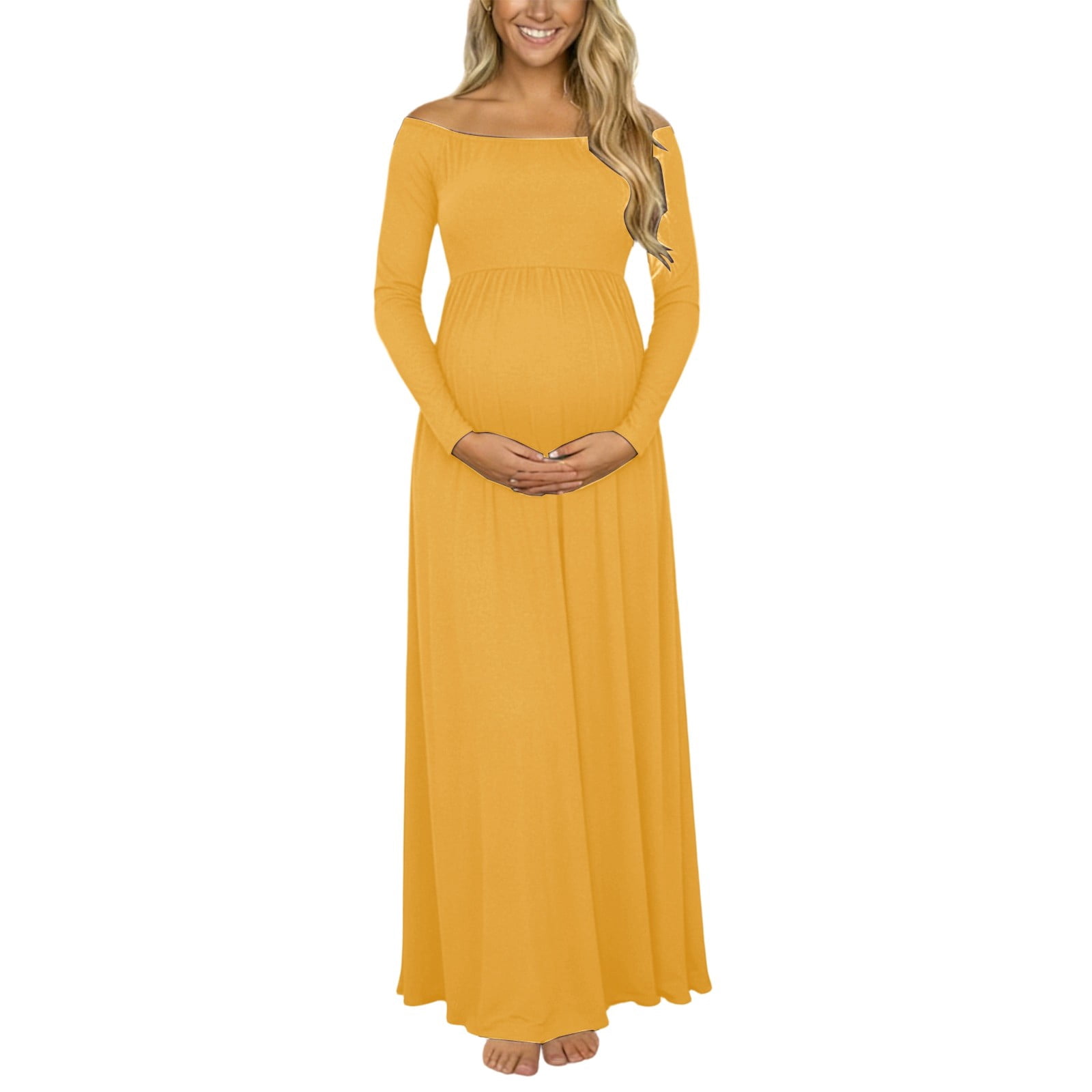 QHFBli Maternity Off Shoulder Long Sleeve Fitted Gown Maxi Chiffon — free download