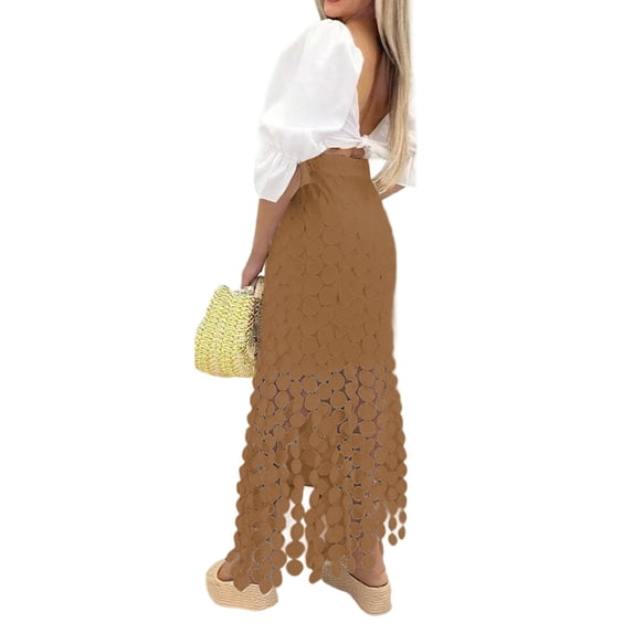 QHFBli Maxi Skirts for Women Boho Tiered Eyelet Elastic High Waist A-Line Summer Casual Flowy Beach Vacation Long Skirt