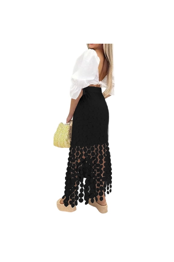 Maxi Skirts for Women Boho Tiered Eyelet Elastic High Waist A-Line Summer Casual Flowy Beach Vacation Long Skirt