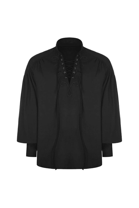 Retro T-Shirts for Mens Scottish Jacobite Ghillie Kilt Shirt Lace up Pirate Renaissance Tops