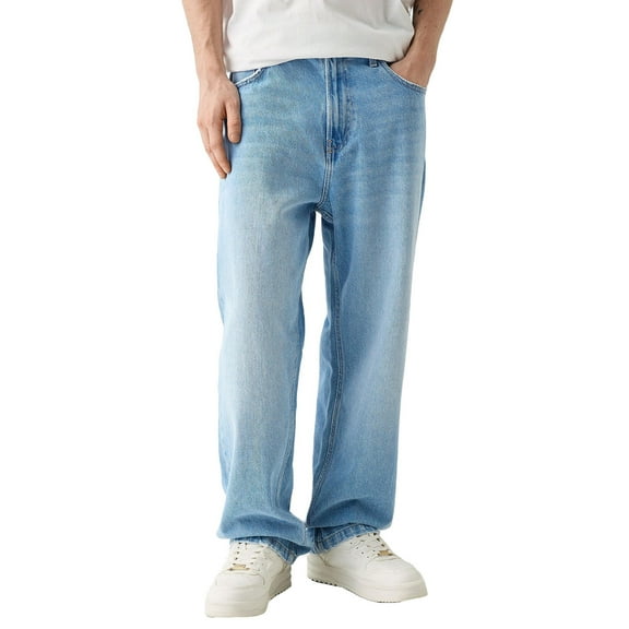 QHFBli Men Skater Jeans Vintage Low Rise Baggy Straight Leg Jeans Trousers