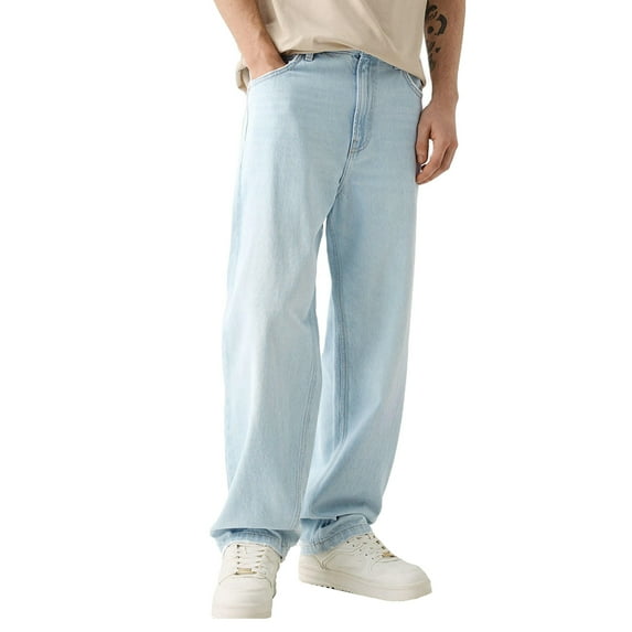 QHFBli Men Skater Jeans Vintage Low Rise Baggy Straight Leg Jeans Trousers
