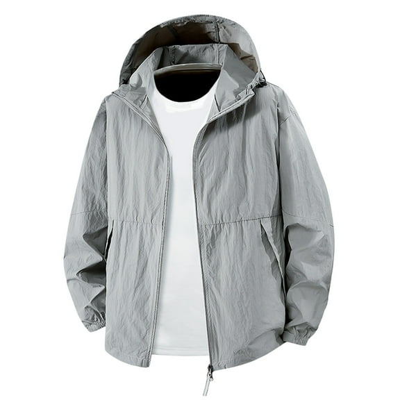 QHFBli Men's Bomber Jacket Men's Loose Fit Hooded Sun Protective Jacket UPF Summer Outdoor Windbreaker Casual Lightweight Athletic Wear