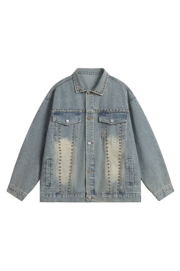 Men's Button-Down Denim Jacket Mens Distressed Denim Jacket Washed Jean Coat For Spring Autumn Loose Fit Oversized Trucker Casual Streetwear Style Blue XXL