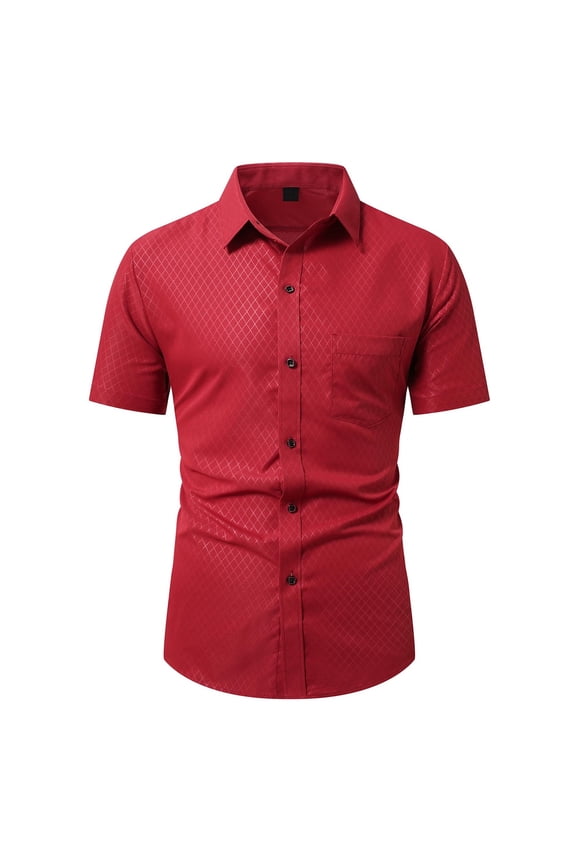 Men's Cotton Casual Short Sleeve Button Down Shirt Plaid Collar Denim Work Shirts