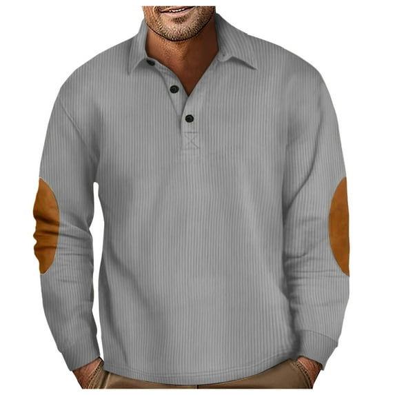 QHFBli Men's Daily Wear Crewneck Sweatshirt Men's Corduroy Lapel Casual Shirt Colorful Applique Design Hoodless Sweatshirt Top for Autumn Winter Grey L