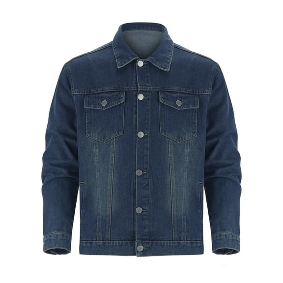 QHFBli Men's Dark Wash Denim Jacket Men's Classic Loose Fit Denim Jean Jacket Lightweight Casual Fashion Outerwear Coat for Daily Street Style Blue S