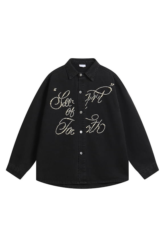 Men's Denim Jacket with Hood Men's Distressed Denim Jacket Washed Oversized Long Sleeve Casual Coat For Fall Fashion Streetwear Youth Style Black L