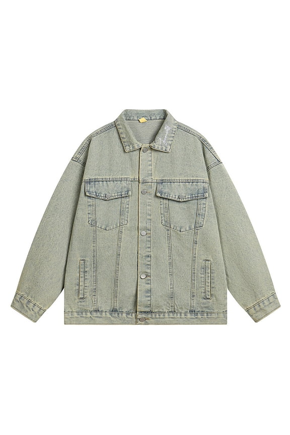 Men's Denim Jacket with Sherpa Lining Men's Distressed Denim Jacket Loose Fit Casual Plaid Coat Unisex Outerwear For Spring Autumn Seasons Yellow M