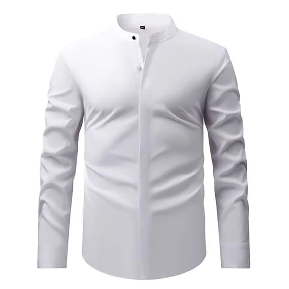 QHFBli Men's Dress Shirt Regular Fit Stretch Stain Shield Long Sleeve Solid Business Wedding Button Down Shirts