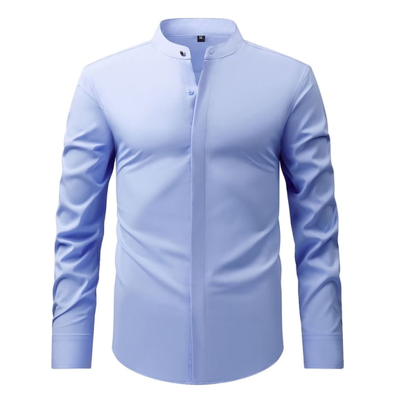 QHFBli Men's Dress Shirt Regular Fit Stretch Stain Shield Long Sleeve Solid Business Wedding Button Down Shirts