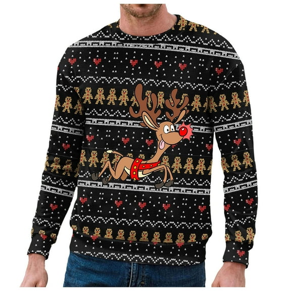 QHFBli Men's Graphic Crewneck Sweatshirt Mens Winter Holiday Snowflake Print Crewneck Sweatshirt Festive Christmas Top Double Layer Khaki XXL