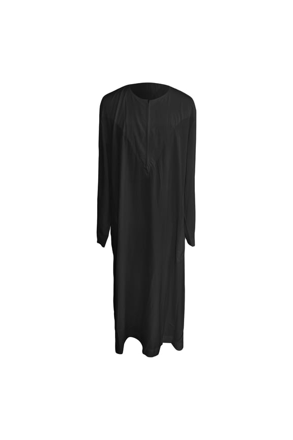 Men's Kaftan Thobe Long Sleeve Men Thobe Robe Side Split Men Thobe with Pockets Casual Thobe