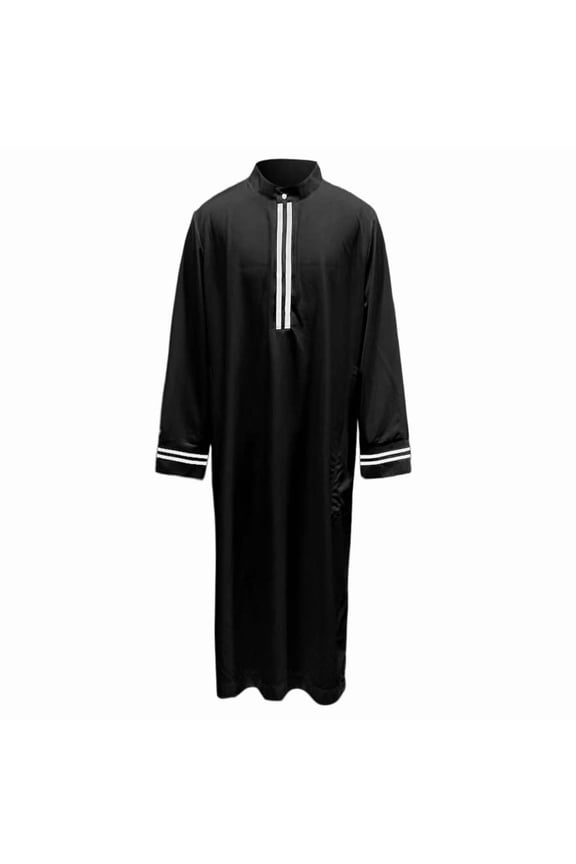 Men's Kaftan Thobe Long Sleeve Men Thobe Robe Side Split Men Thobe with Pockets Casual Thobe