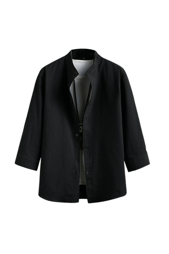 Men's Kimono Jackets Cardigan Casual Cotton Blends Linen Seven Sleeve Open Front Embroidery Coat