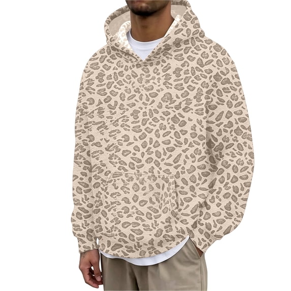 QHFBli Men's Leopard Print Hoodies Oversized Cheetah Sweatshirts Vintage Casual Long Sleeve Pullover With Pockets