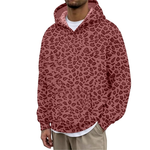 QHFBli Men's Leopard Print Hoodies Oversized Cheetah Sweatshirts Vintage Casual Long Sleeve Pullover With Pockets
