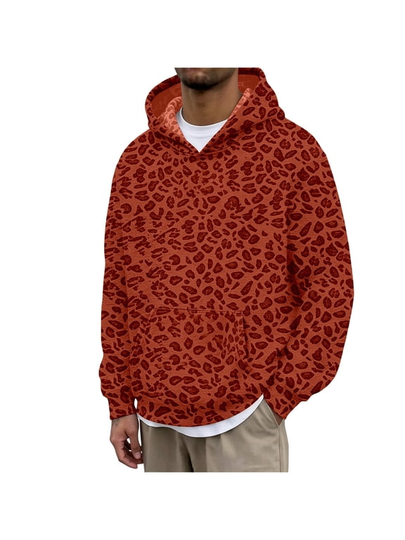 Men's Leopard Print Hoodies Oversized Cheetah Sweatshirts Vintage Casual Long Sleeve Pullover With Pockets