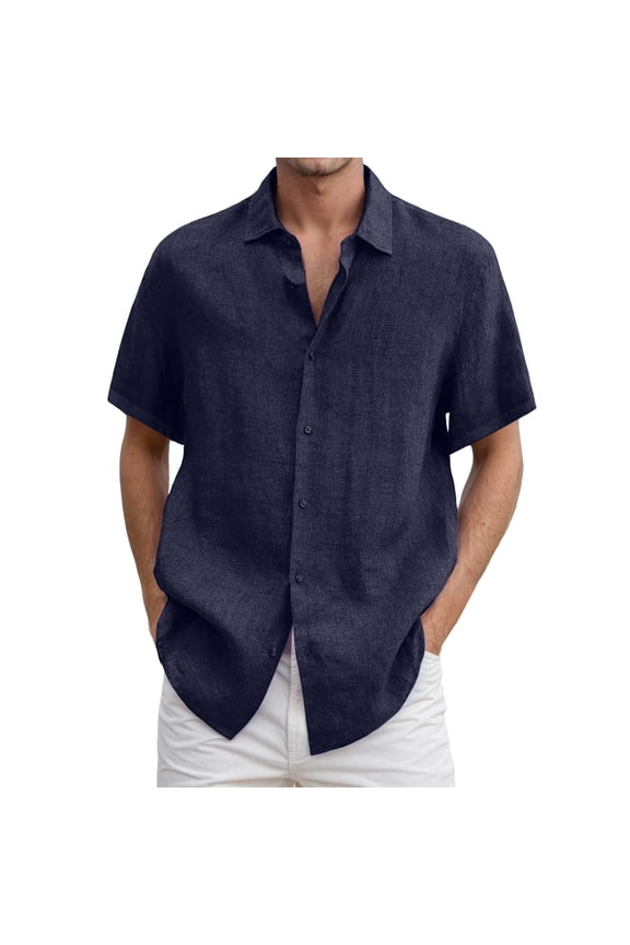Men's Linen Button Down Shirt For Everyday Casual Wear Comfortable Loose Fit Solid Design Ideal Spring Summer Fall Seasons