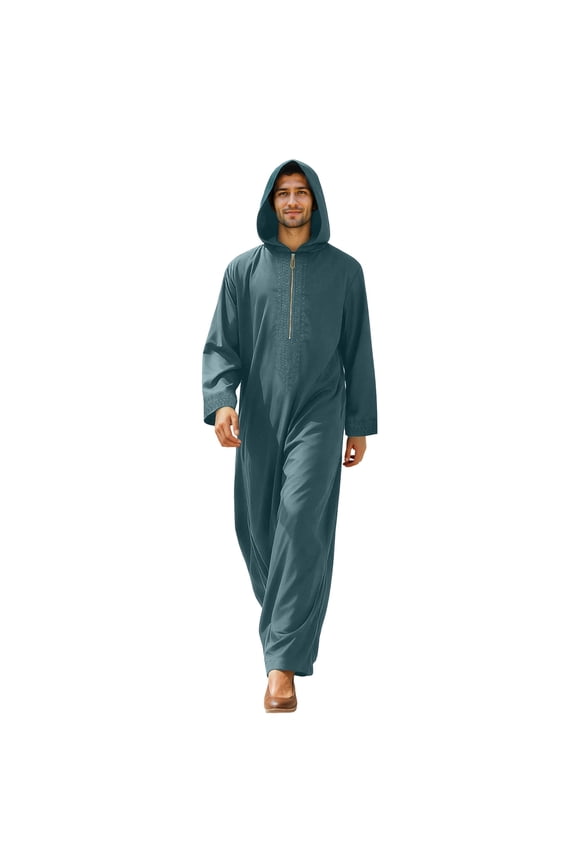 Men's Long Sleeve Kaftan Side Split Long Gown Thobe Hooded Men Caftan