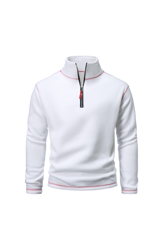 Men's Loungewear Crewneck Sweatshirt Men Turtleneck Warm Zipper Coat Double Layer Winter Autumn Pullover White M