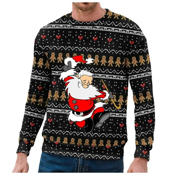 QHFBli Men's Loungewear Crewneck Sweatshirt Mens Winter Holiday Snowflake Print Crewneck Sweatshirt Festive Christmas Top Double Layer Red S