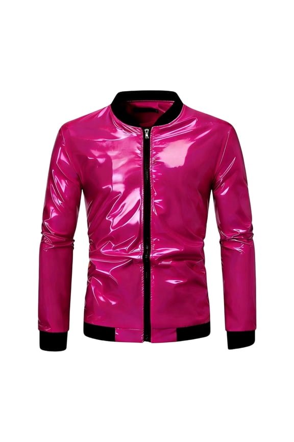 Men's Metallic Jacket 70s Disco Dance Party Costume Shiny Varsity Zipper Baseball Bomber Jacket
