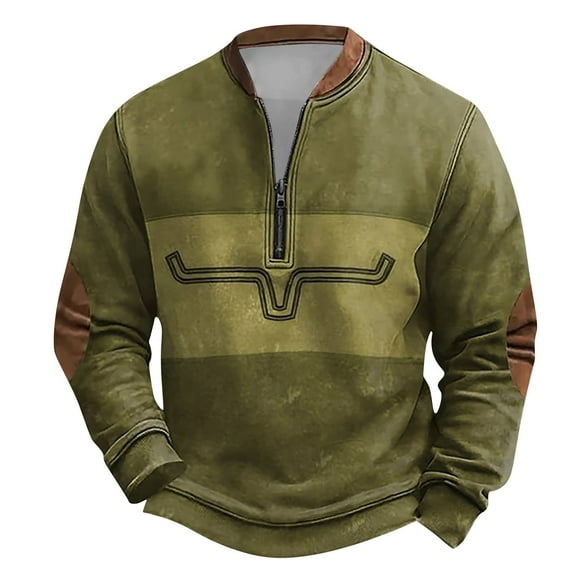 QHFBli Men's Plus Size Crewneck Sweatshirt Men's Knit Zipper Sweater Long Sleeve Printed Collarless Green XXXXXL