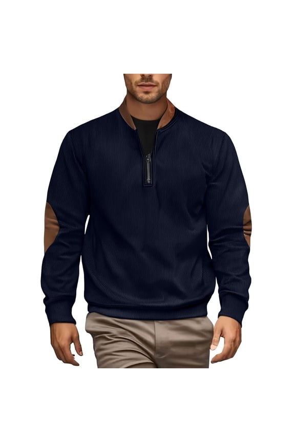 Men's Plus Size Crewneck Sweatshirt Men's Quarter Zip Pullover Neck Long Sleeve Sweater Lightweight Breathable Casual Streetwear Tops Navy XXL
