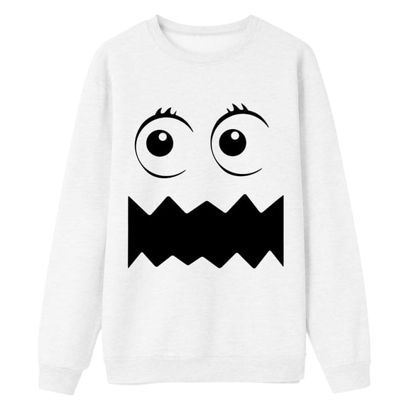 QHFBli Men's Premium Crewneck Sweatshirt Halloween Face Print Hoodless Sweatshirt Men's Casual Pullover Top For Festive Holiday And White XL