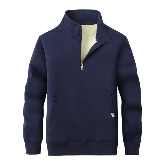 QHFBli Men's Premium Crewneck Sweatshirt Men's Washed Lamb Wool Collar Loose Warm Thickened Long Sleeve Blue XXXL