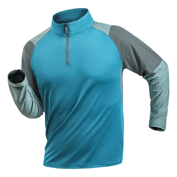 QHFBli Men's Running Shirt Long Sleeve Performance Quarter Zip Pullover Quick Dry Golf Workout Athletic Shirts UPF 76+