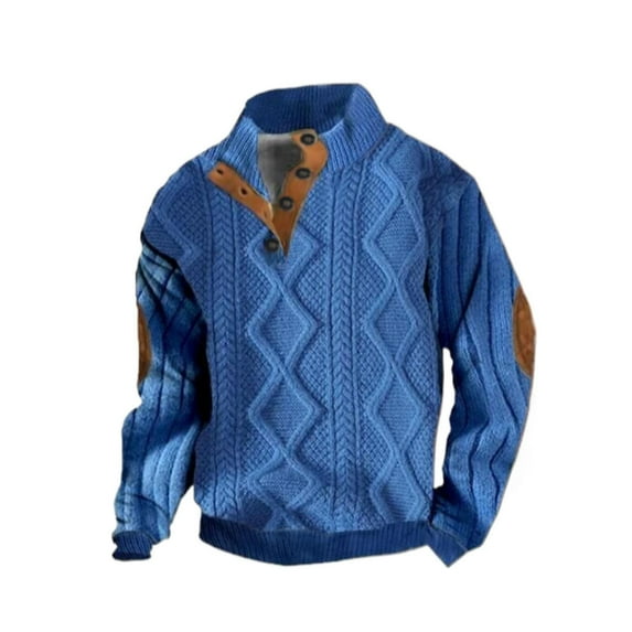 QHFBli Men's Solid Color Crewneck Sweatshirt 2024 Mens Stand Collar Button Hoodie Autumn Winter Casual Fashion Sports Sweatshirt Blue M
