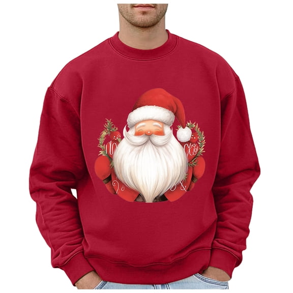 QHFBli Men's Streetwear Crewneck Sweatshirt Men's Christmas Graphic Print Pullover Hoodie Festive Holiday No Hood Sweatshirt Casual Warm Red S