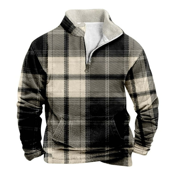 QHFBli Men's Striped Crewneck Sweatshirt Men's Loose Fit Zippered Stand Collar Long Sleeve Sweatshirt Casual Grey XXL