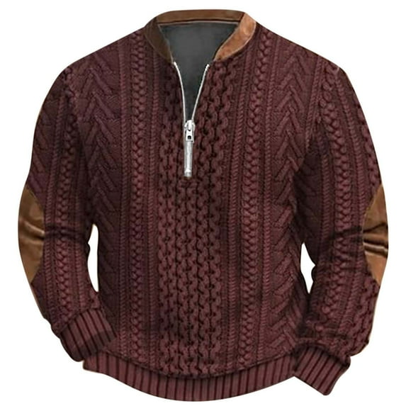 QHFBli Men's Tall Crewneck Sweatshirt 2024 Autumn Winter Men Fashion Casual 3D Digital Print Knitted Sweater Fabric Half Zip Round Neck S