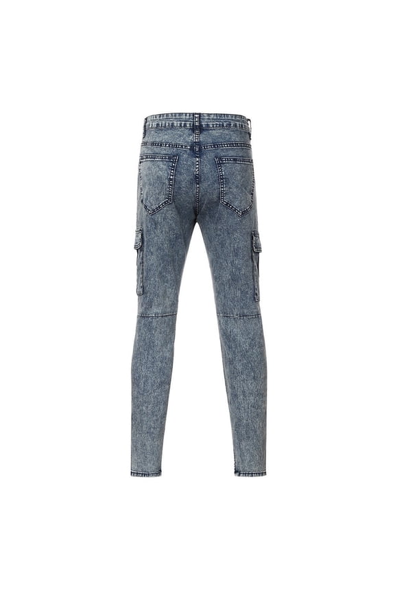 Men's Vintage Ripped Hop Jeans Distressed Side Pocket Stretch Denim Pants Patches Slim Fit Harem Jean Trousers