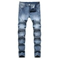 thumbnail image 1 of QHFBli Mens Baggy Jeans Male Hop Denim Pants Straight Tube Slim Fitting Jeans Perforated Jeans Stretch Light Colored Slim Fitting Pants, 1 of 9