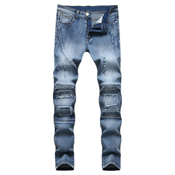 QHFBli Mens Baggy Jeans Male Hop Denim Pants Straight Tube Slim Fitting Jeans Perforated Jeans Stretch Light Colored Slim Fitting Pants