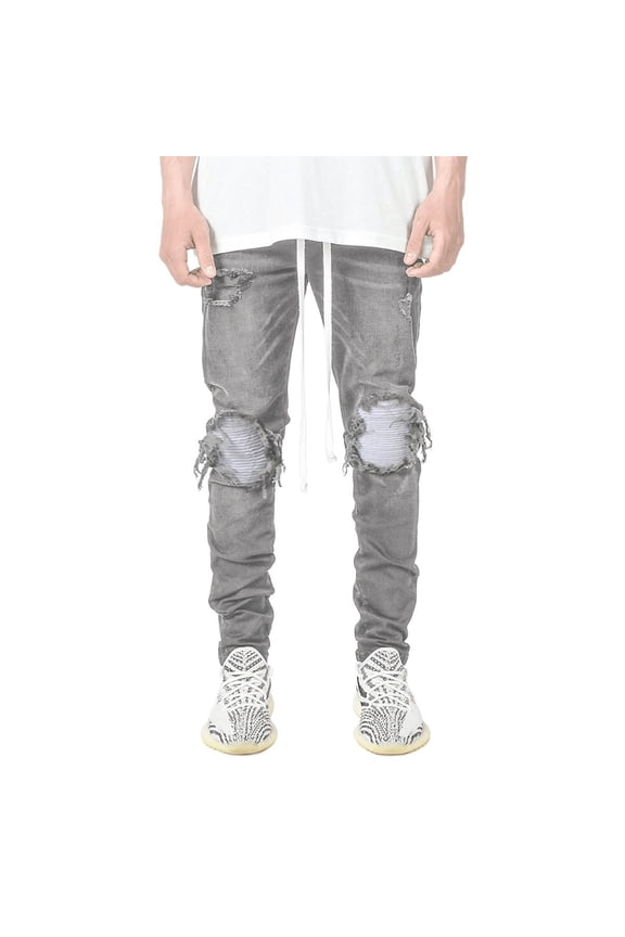 Mens Baggy Jeans Male Stretch Denim Trousers Ripped Patch Sewn Jeans