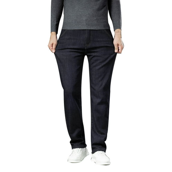 QHFBli Mens Baggy Jeans Men's Winter Outdoor Fashionable Slim Fit Velvet Jeans