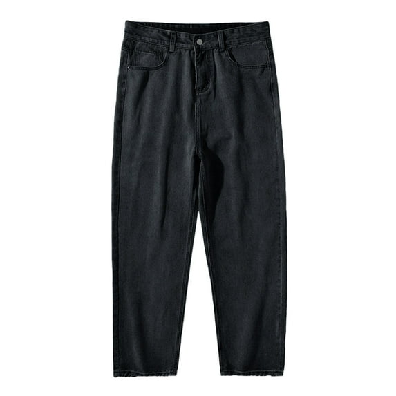 QHFBli Mens Baggy Jeans Mens Solid Color Japanese Washed Loose Straight Trousers Jeans