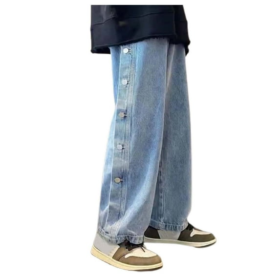 QHFBli Mens Baggy Jeans Mens Wide Leg Jeans Elastic Waist Baggy Jeans Casual Drawstring Denim Pants Trousers